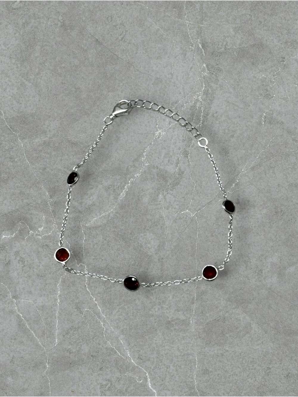 Platinum over 925 Silver Mozambique Garnet Station Bracelet - 7-8.5 in.